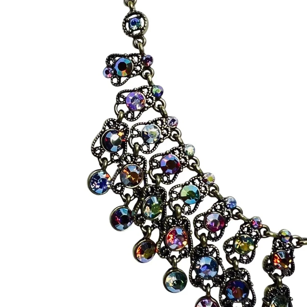 Kirks Folly Brass Tone And Multi Colored AB Rhinestone Bib Necklace (5995) - Picture 3 of 9